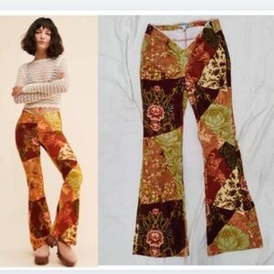 Patchwork Velvet Flare Pants Y2K Boho Fairycore – Size 32 (Small)